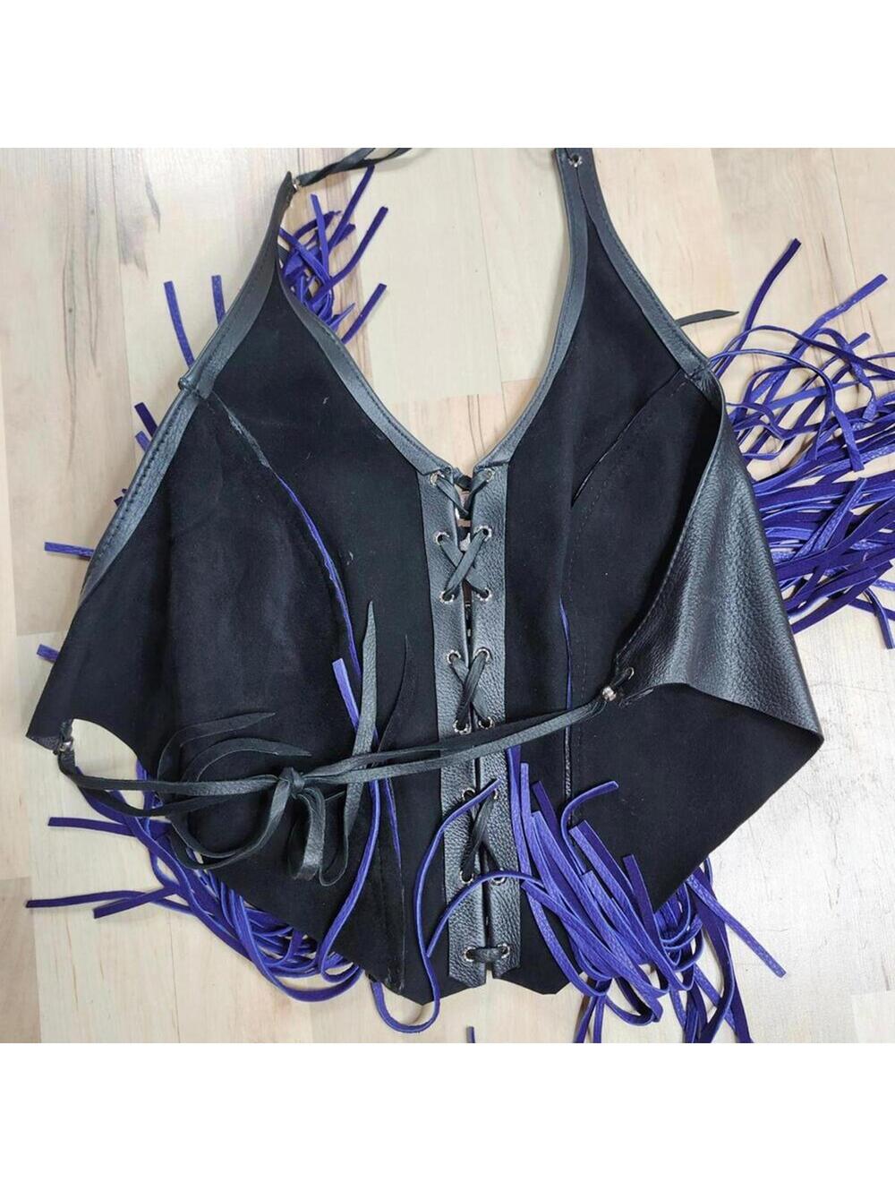 Halter Top With Matching Pro-Rider Leather Fringe Jacket Bone Detail Studded M - Picture 3 of 9